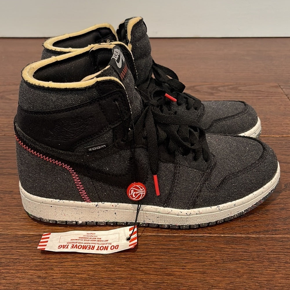 NWT Nike Jordan High Zoom Air Mens Basketball Black Fabric Red Trim Size 7.5
