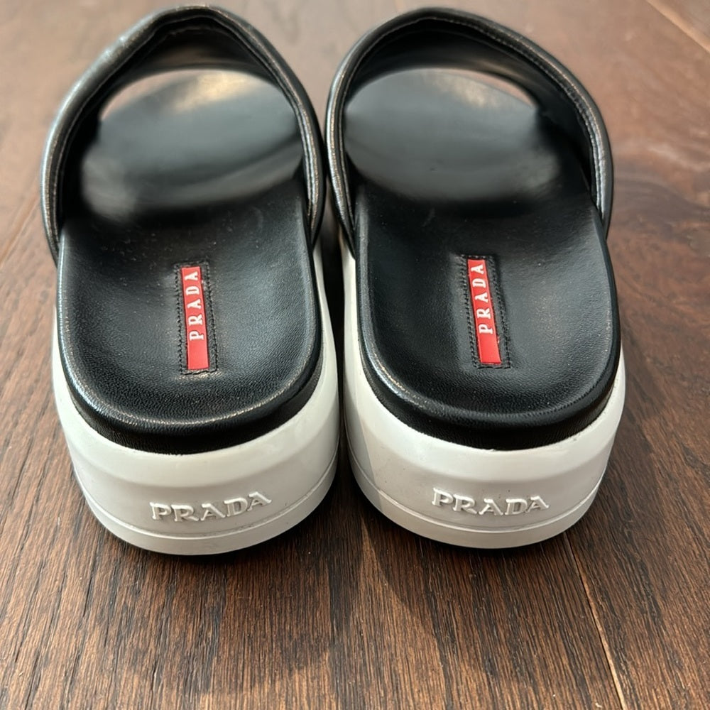 Prada Black Leather Slides Size 40.5/10.5