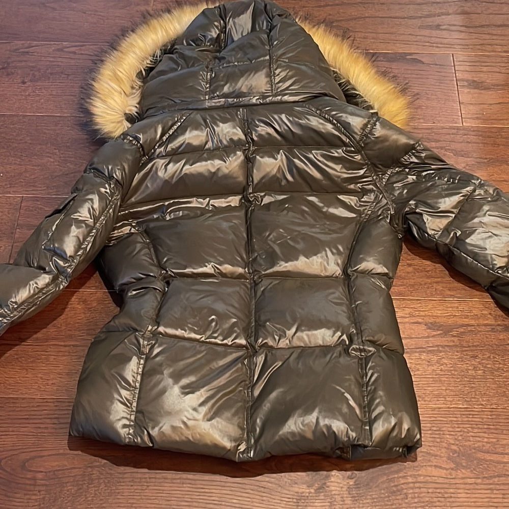 S13 Women’s Army Green Fur Hooded Puffer Jacket Size Large