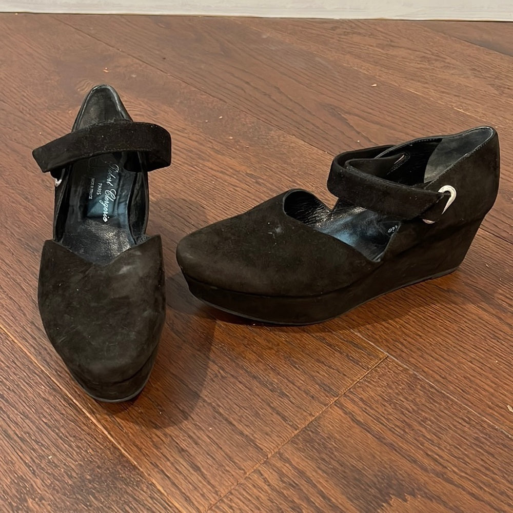 Robert Clergerie Black Suede Wedges Size 8.5