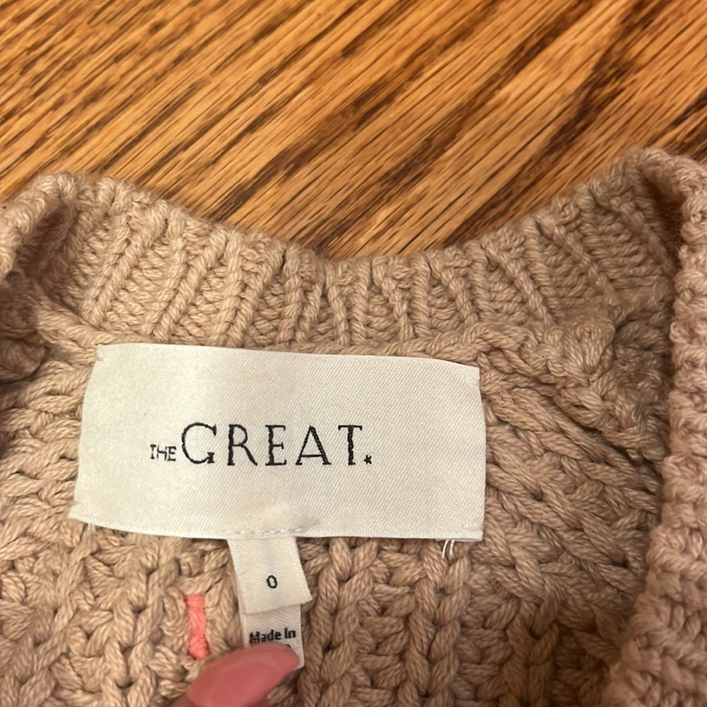 The GREAT Woman’s Tan Cardigan With Pink Pom Poms Size 0