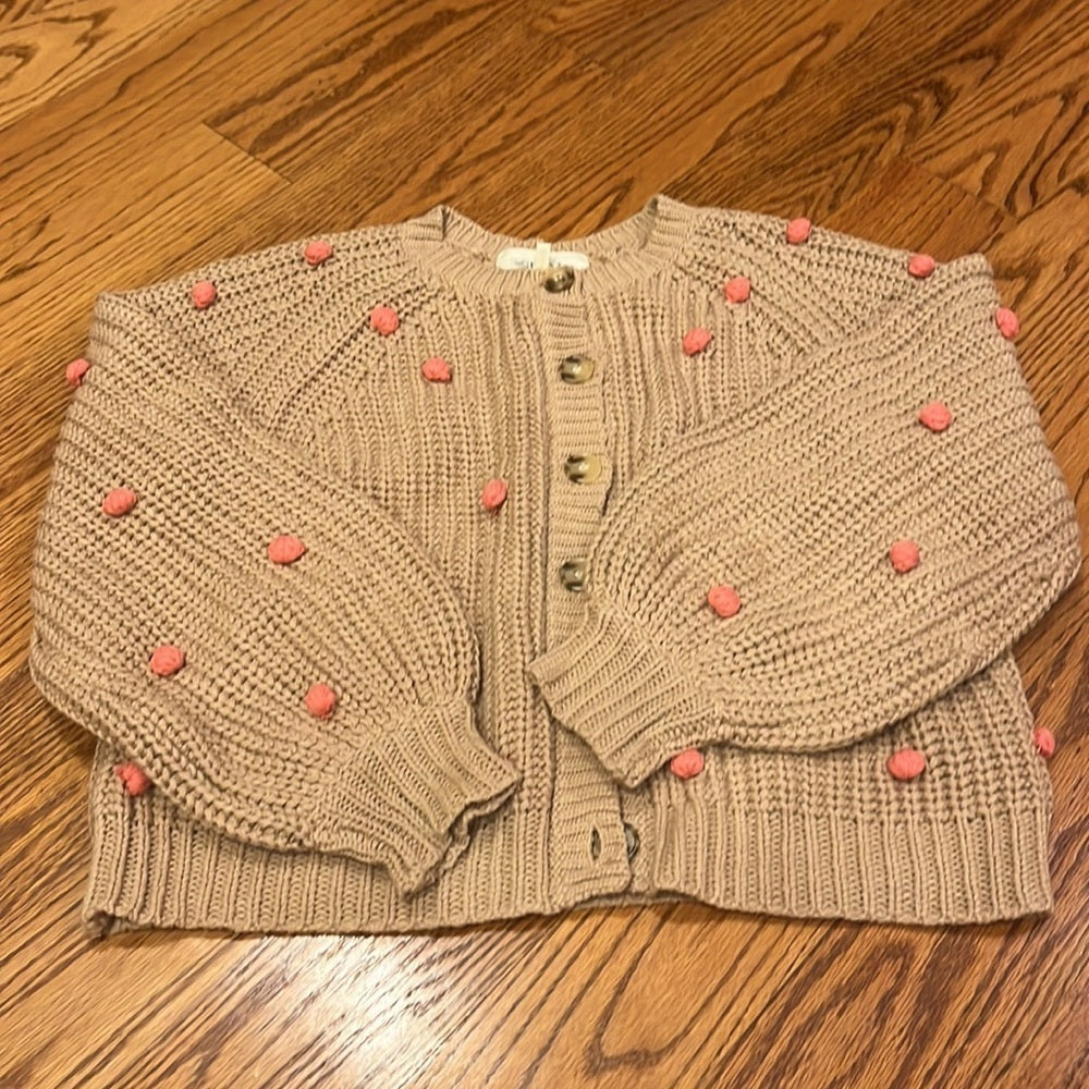 The GREAT Woman’s Tan Cardigan With Pink Pom Poms Size 0