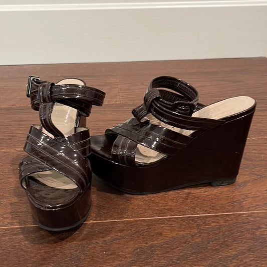 Robert Clergerie Brown Patent Leather Wedges Size 8.5