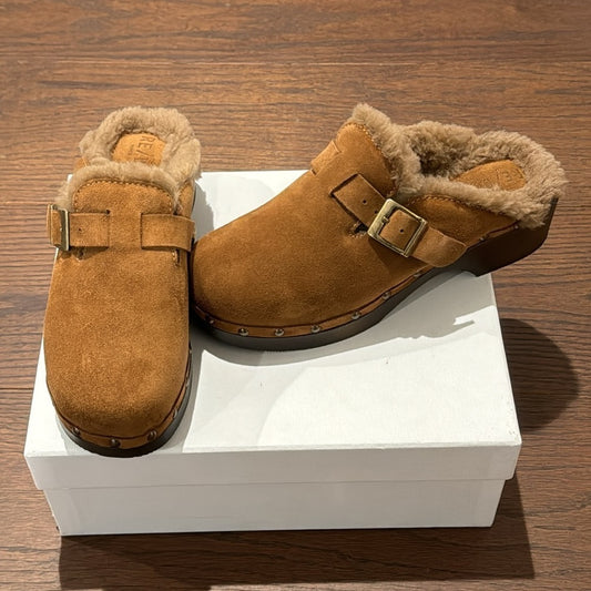 Re/Done Women’s Brown Suede and Shearling Clogs Size 37/7