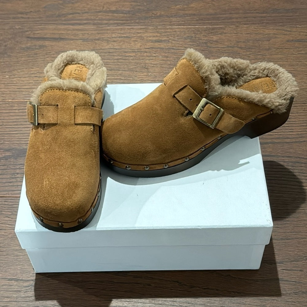 Re/Done Women’s Brown Suede and Shearling Clogs Size 37/7