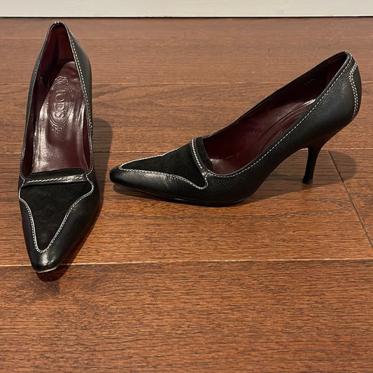 Tod’s Women’s Black Suede and Leather Pumps Size 10.5