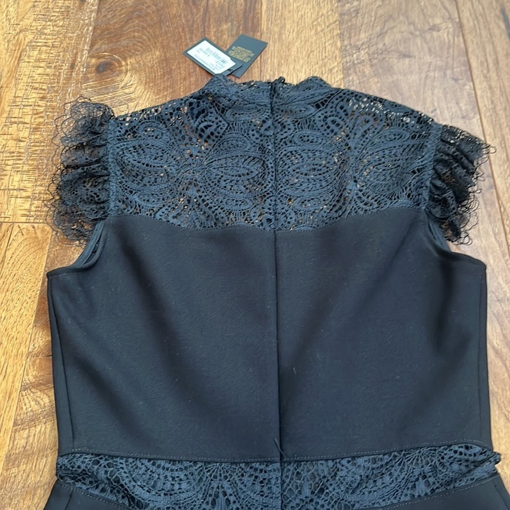 NWT Maje Woman’s Black Izona Lace Detail Romper Accents Size 36/US 4