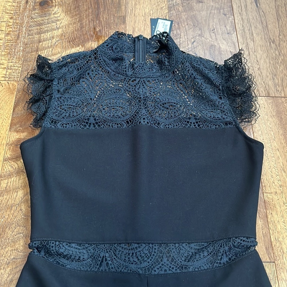 NWT Maje Woman’s Black Izona Lace Detail Romper Accents Size 36/US 4