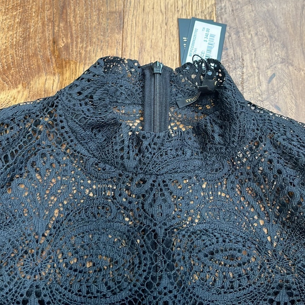 NWT Maje Woman’s Black Izona Lace Detail Romper Accents Size 36/US 4