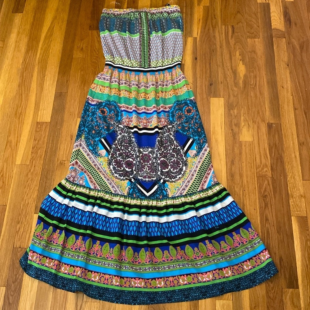 NWT Hale Bob Women’s Multicolored Printed Strapless Maxi Dress Size M