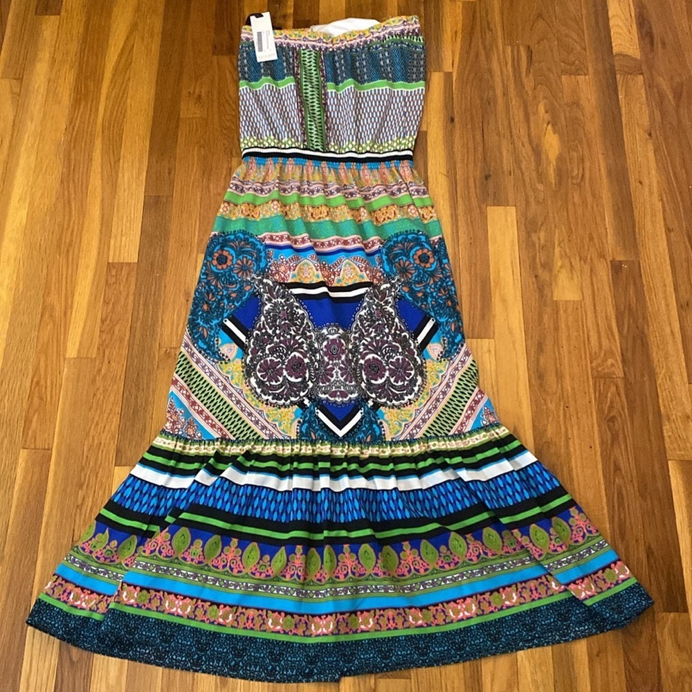 NWT Hale Bob Women’s Multicolored Printed Strapless Maxi Dress Size M