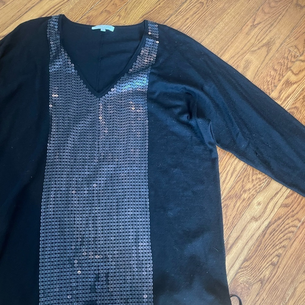 Adrienne Vittadini Black Seqin Long Sleeve Top Size Large