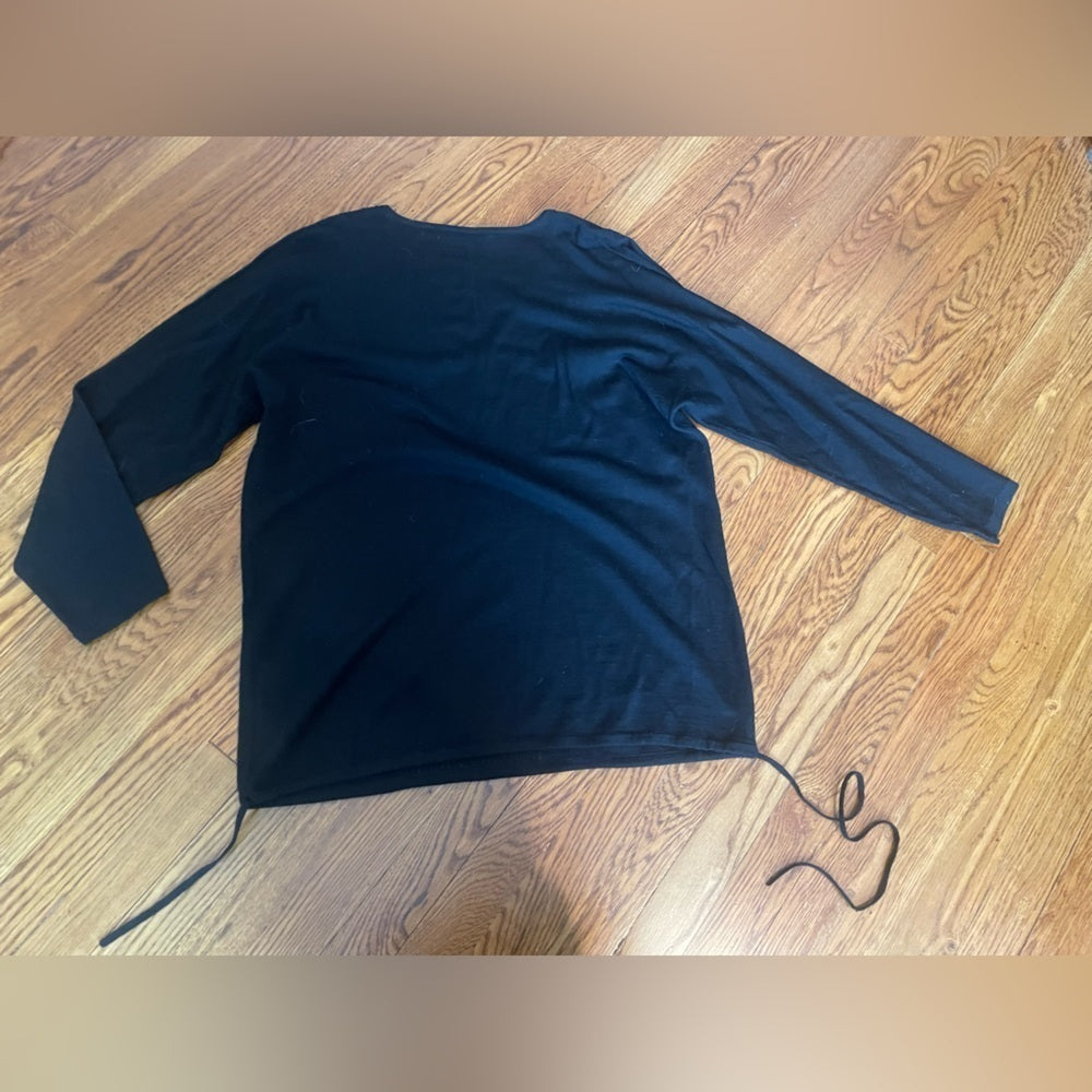 Adrienne Vittadini Black Seqin Long Sleeve Top Size Large