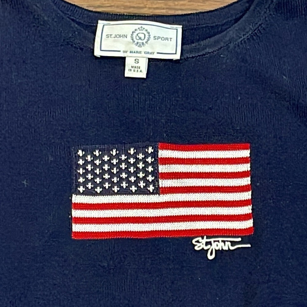 St.John Sport Knit Sleeveless Navy Top - American Flag Size Small