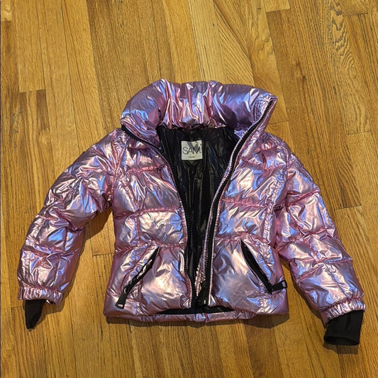 SAM. Pink and Black Metallic Puffer Jacket Kids Size 4