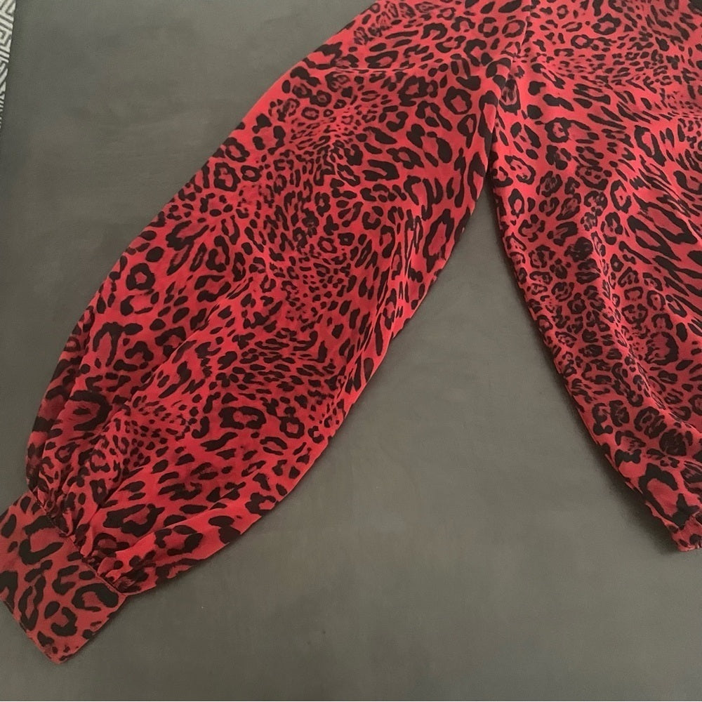 Generation Love Red Leopard V-Neck Blouse Size Medium