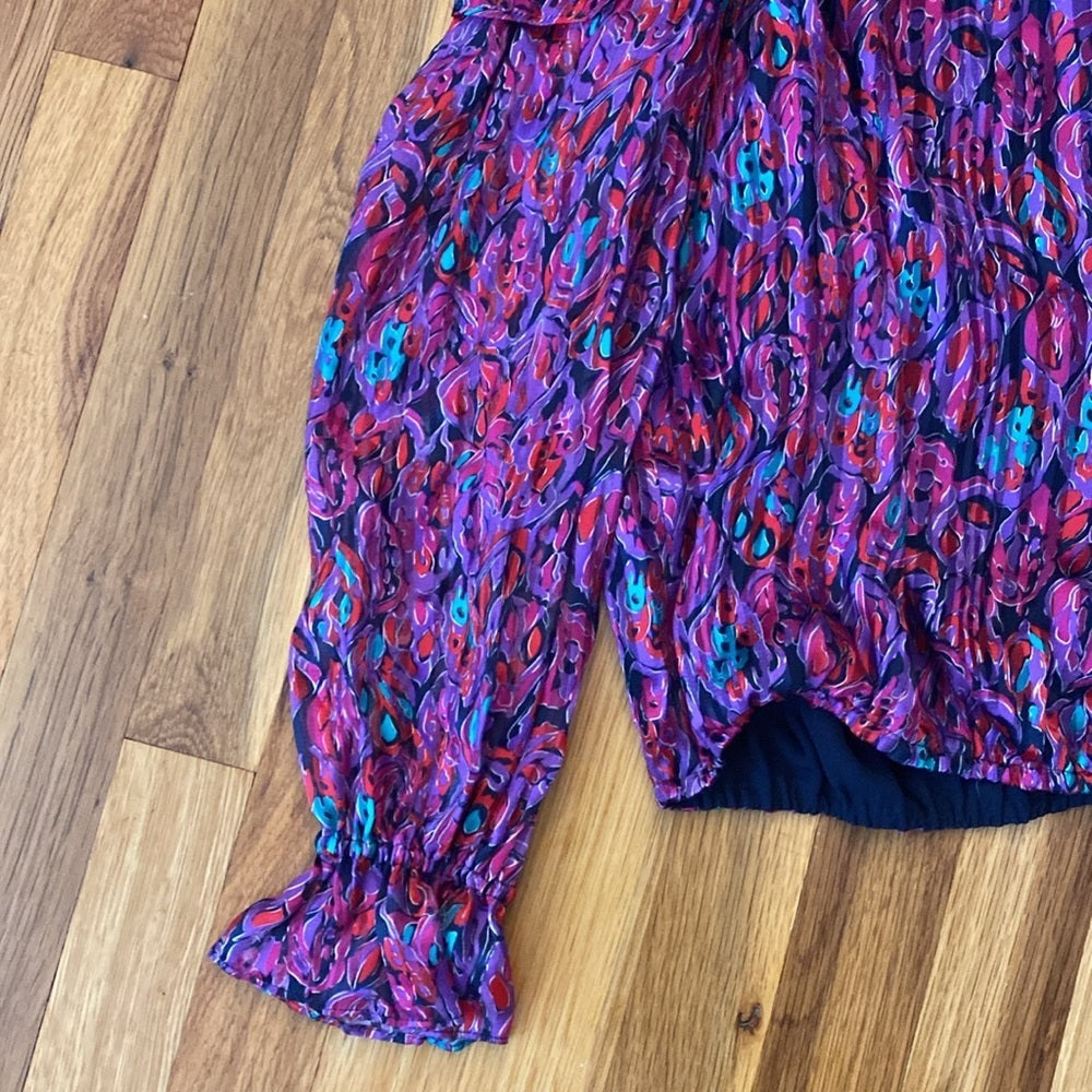NWT Ramy Brook Women’s Purple and Red Printed Off The Shoulder Blouse Size S