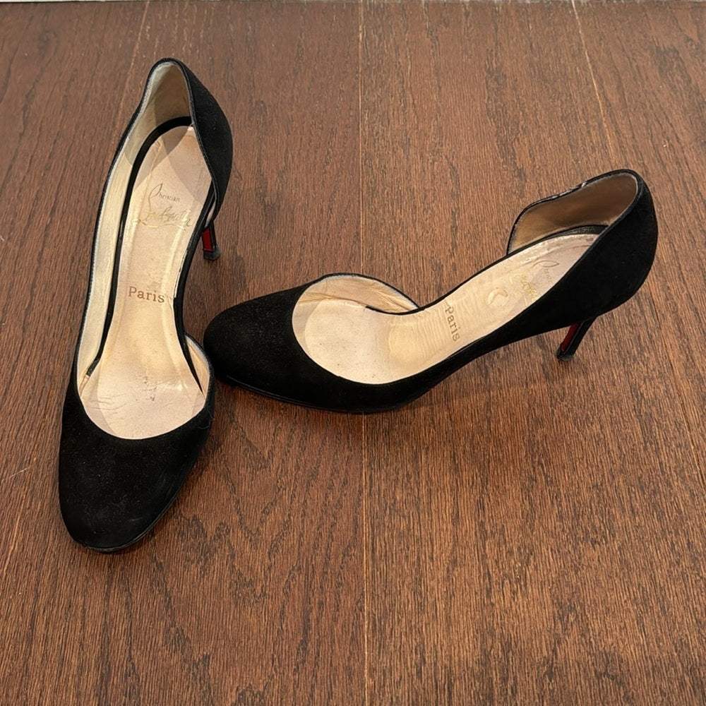 Christian Louboutin Women’s Black Suede Round Toe D’Orsay Pumps Size 40/10