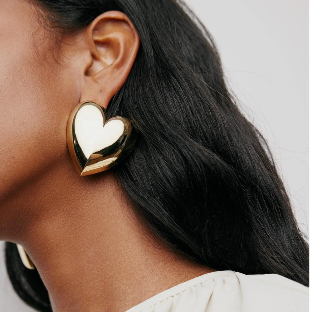 NWT Jennifer Fisher Puffy Heart Earrings Gold