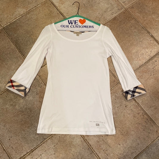 Burberry White 3/4 Sleeve Shirt Size Medium