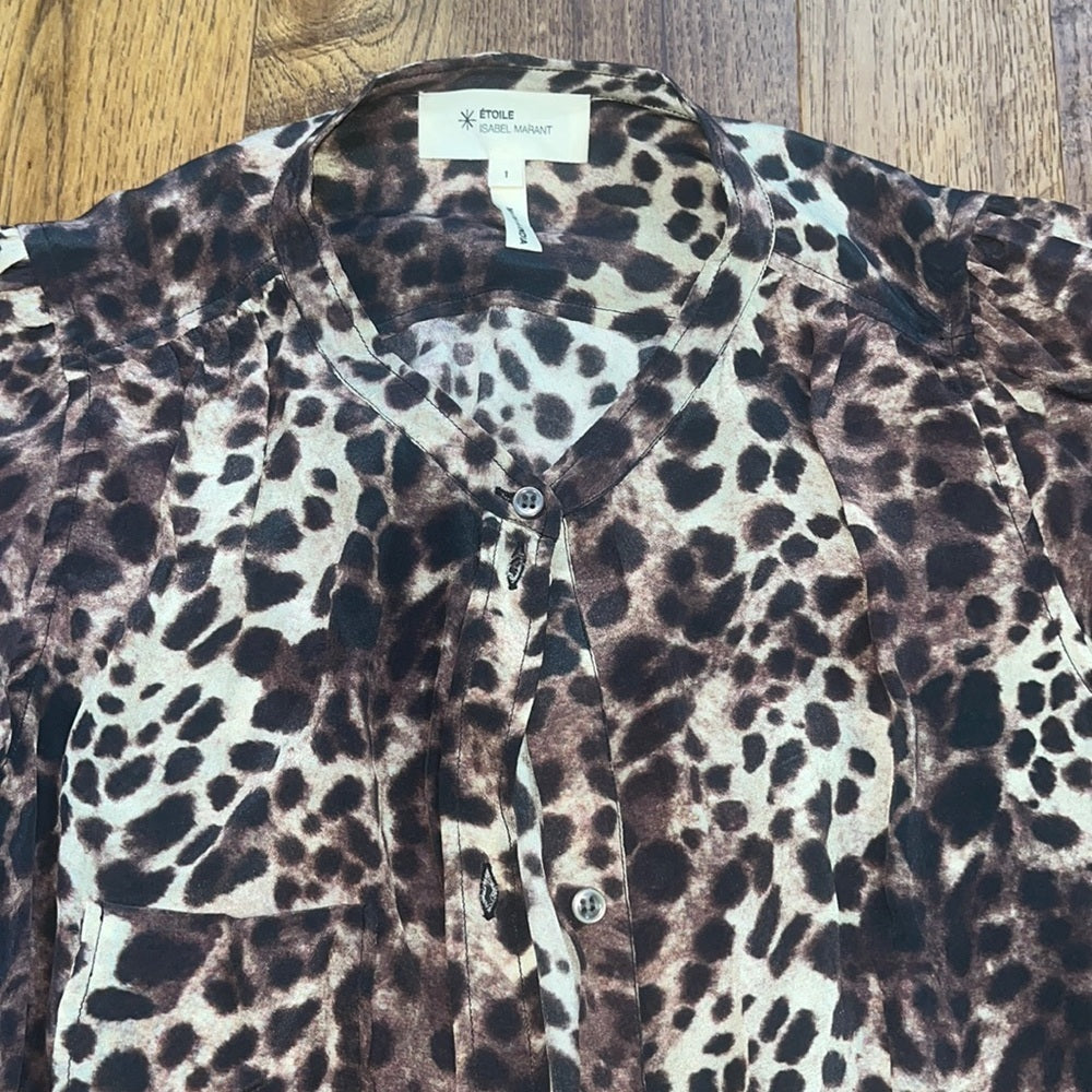Ètoile Isabel Marant Woman’s Cheetah Print Silk Top Size 1/Small