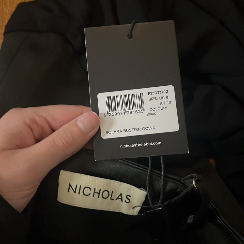 NWT Nicholas Woman’s Black Solara Bustier Gown Size US 6