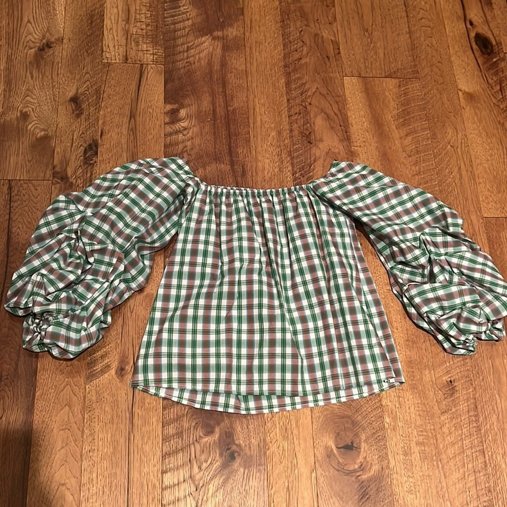 Kirna Zabete Woman’s Plaid Ruffle Top Size S