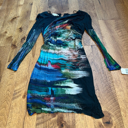 NWT Kay Unger Woman’s Printed Black Long Sleeve Dress Size 8