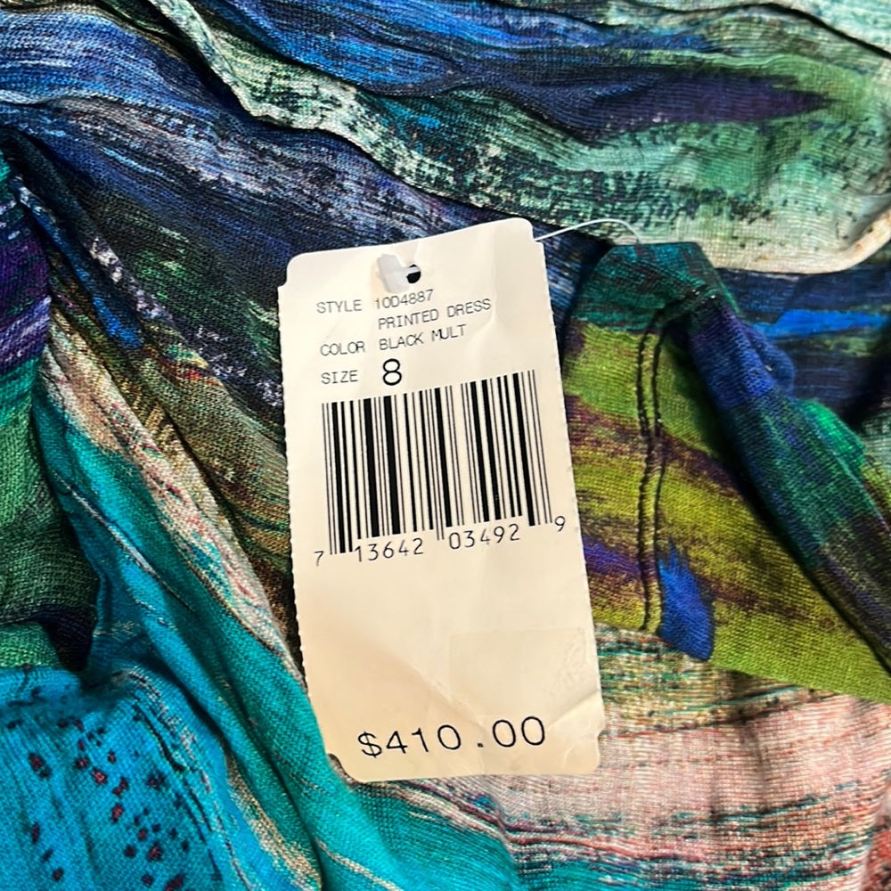 NWT Kay Unger Woman’s Printed Black Long Sleeve Dress Size 8