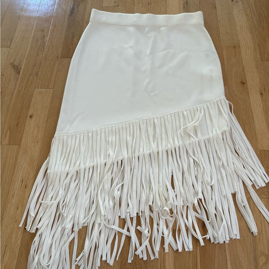 Toccin Women’s Cream Asymmetrical Midi Skirt Size L