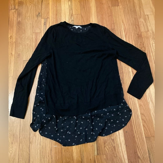 Loft Black and White Sweater with Attached Under Blouse Size Large