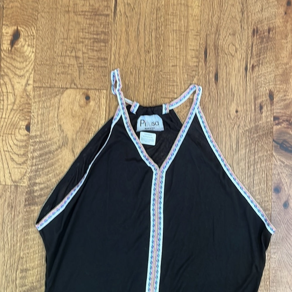 Pitusa Woman’s Black Maxi Dress With Rainbow Accents One Size