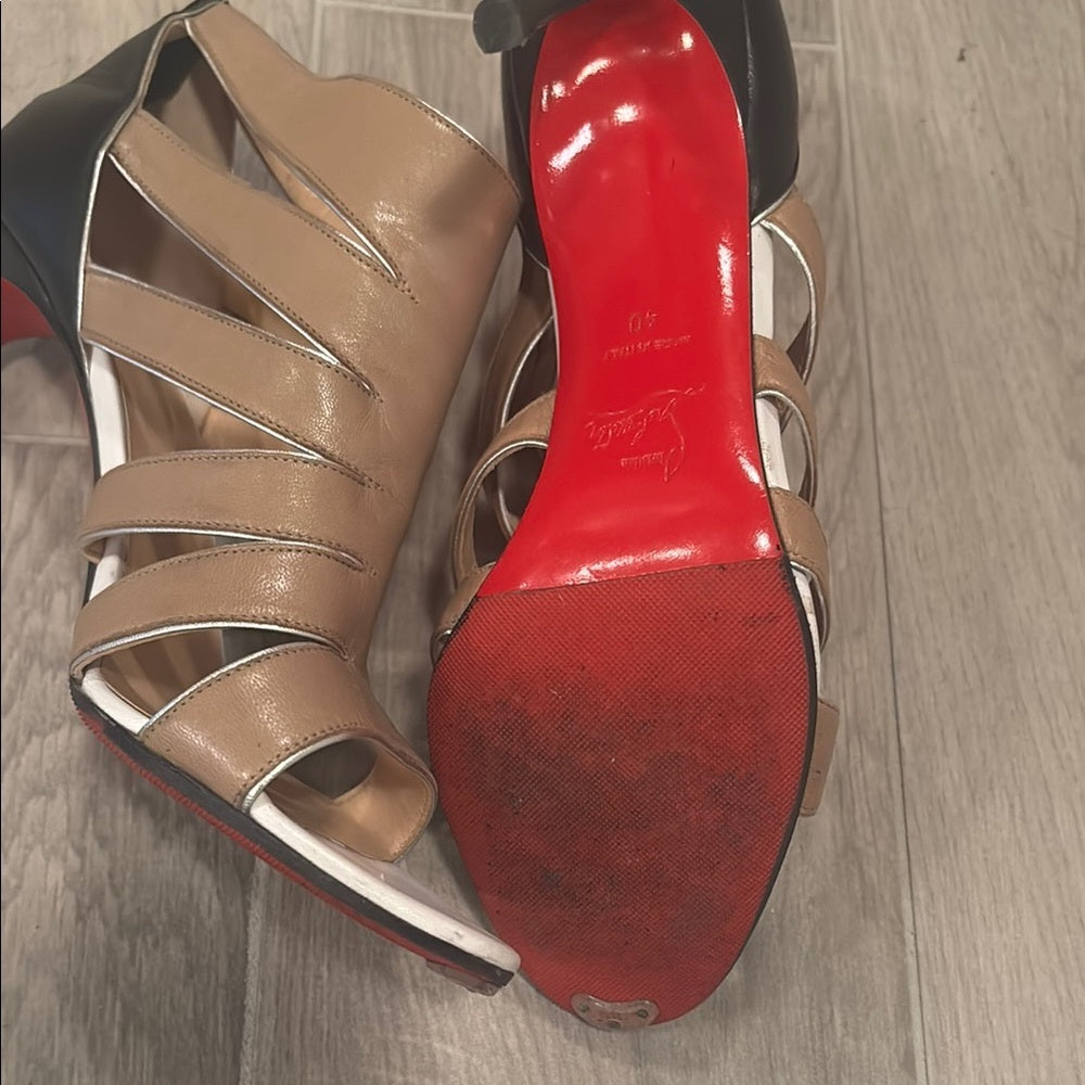 Christian Louboutin Women’s Tan and Black Heels Size 40