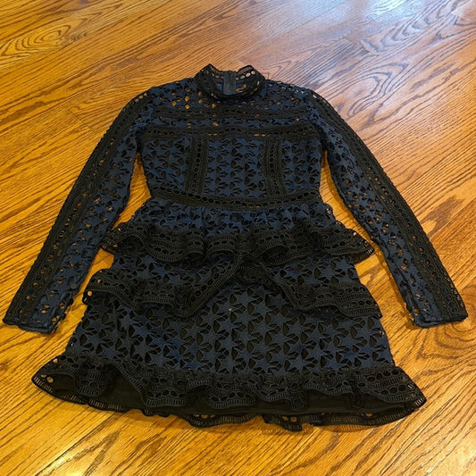 Self-portrait Woman’s Navy Lace Ruffle Dress Size US 2