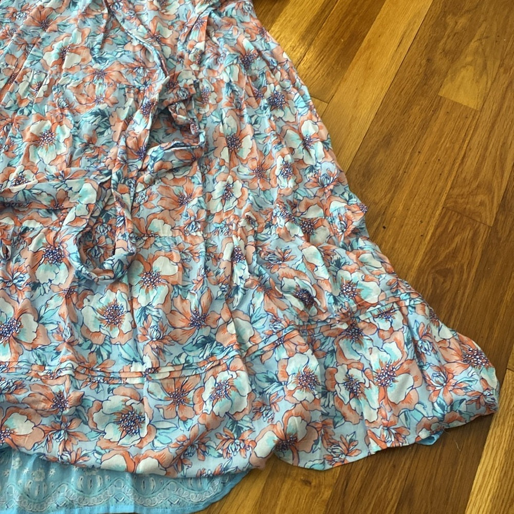 Poupette St Barth Women’s Blue and Pink Floral Printed Maxi Dress Size S