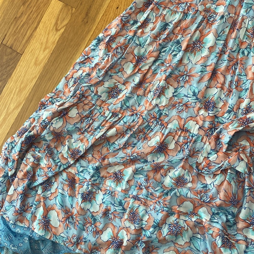 Poupette St Barth Women’s Blue and Pink Floral Printed Maxi Dress Size S