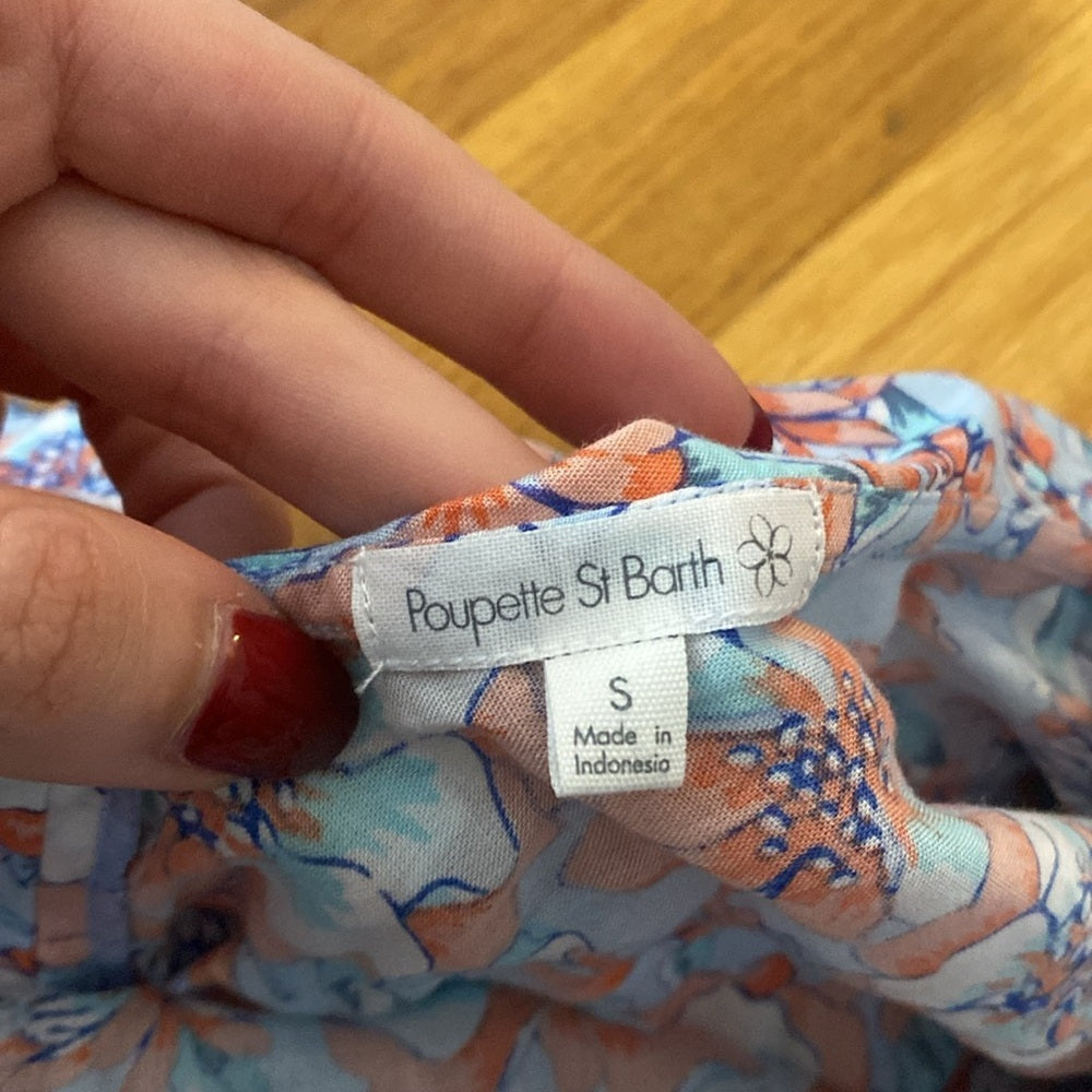 Poupette St Barth Women’s Blue and Pink Floral Printed Maxi Dress Size S