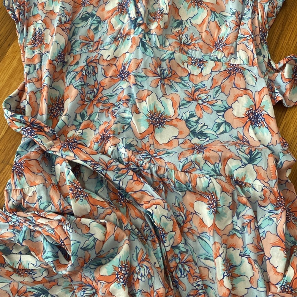 Poupette St Barth Women’s Blue and Pink Floral Printed Maxi Dress Size S