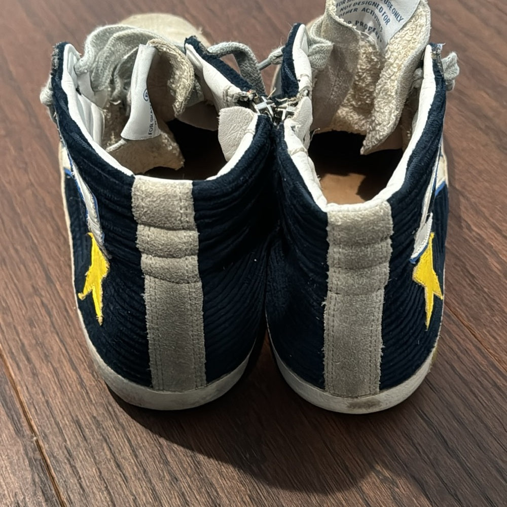 Golden Goose Women’s Navy Velvet & Leather High Tops Zipper Closure Size 38/8