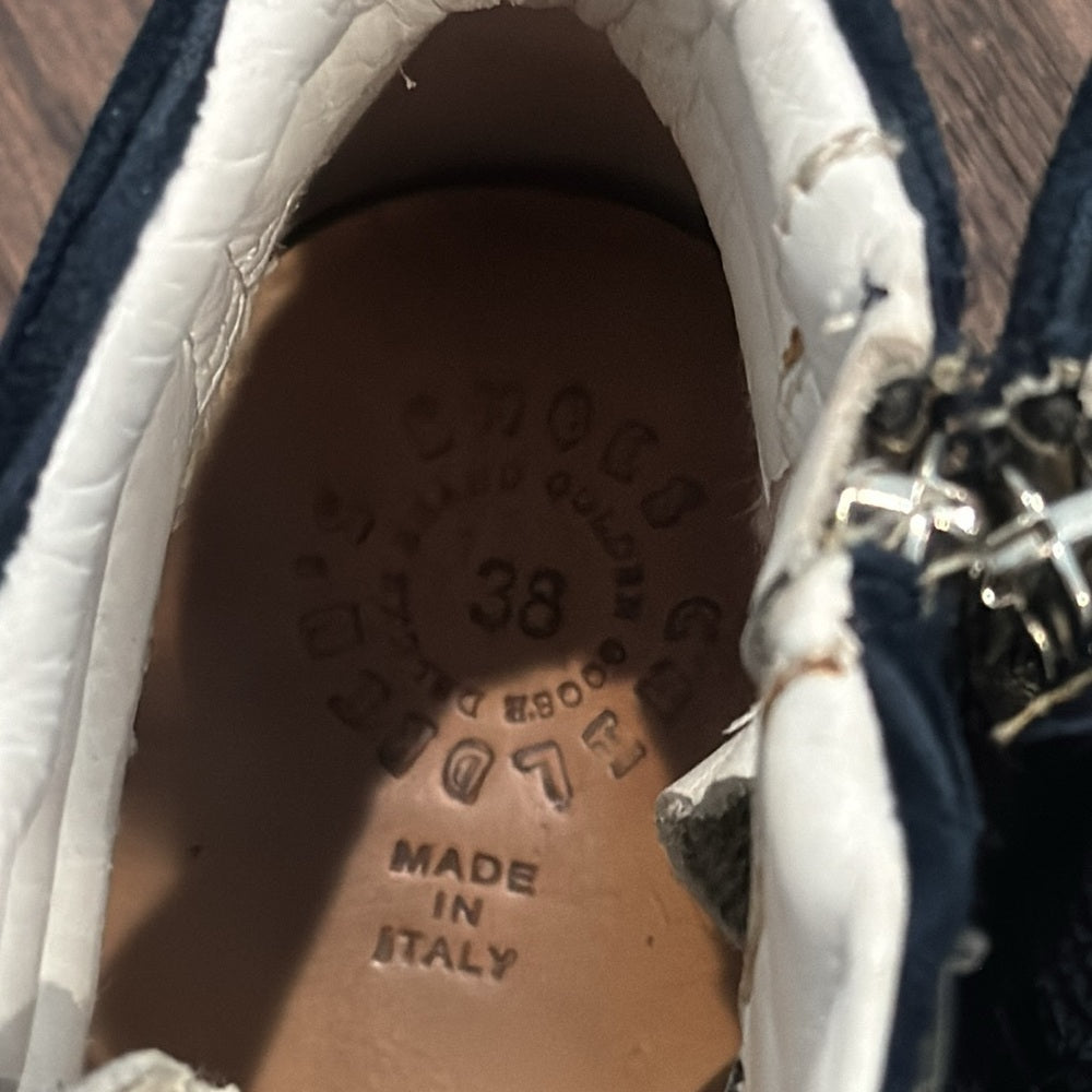 Golden Goose Women’s Navy Velvet & Leather High Tops Zipper Closure Size 38/8