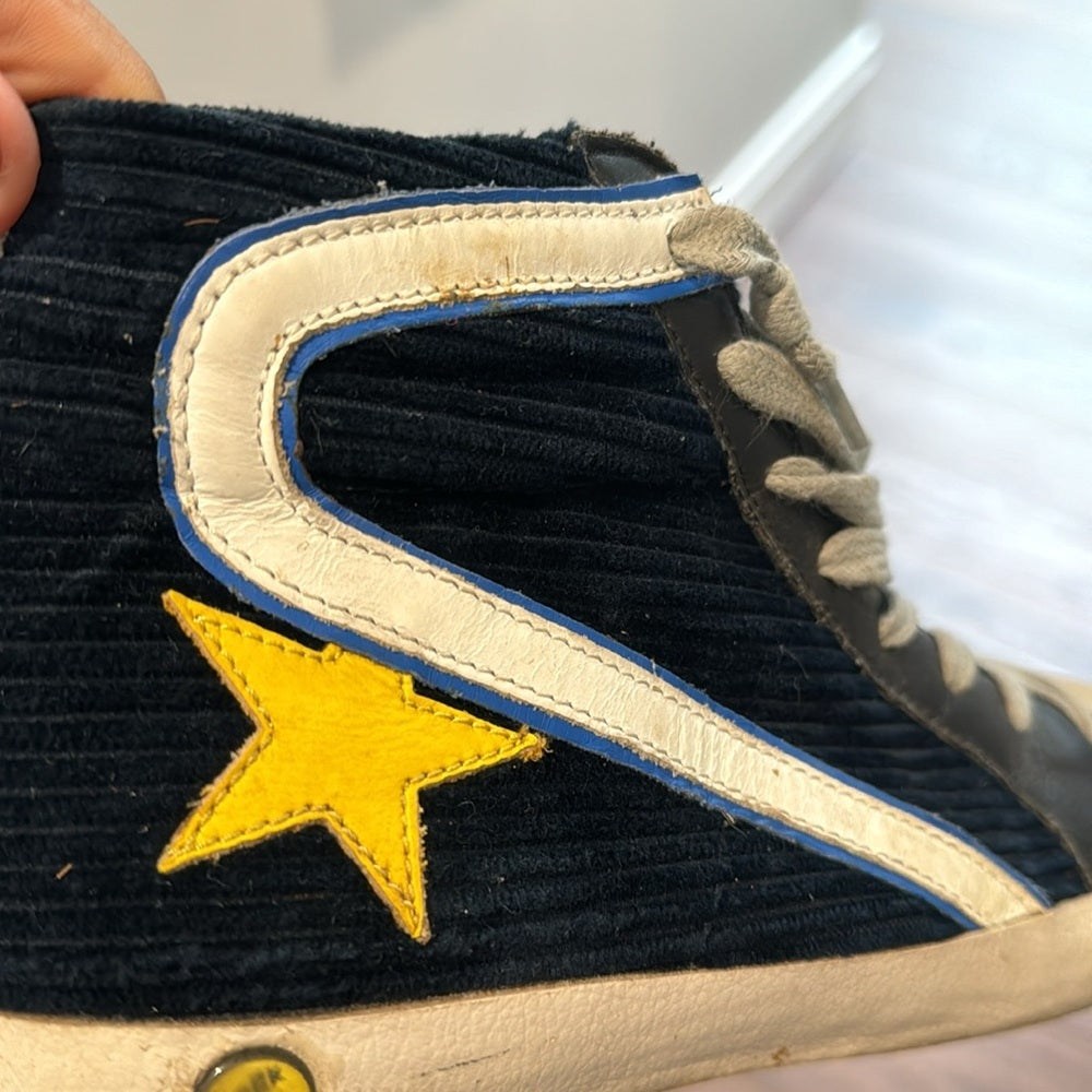 Golden Goose Women’s Navy Velvet & Leather High Tops Zipper Closure Size 38/8