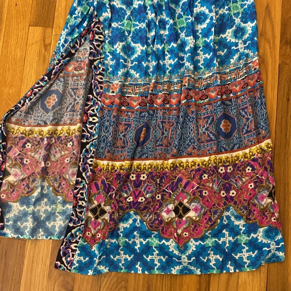 NWT Hale Bob Women’s Multicolored Maxi Dress With Leg Slits Size M