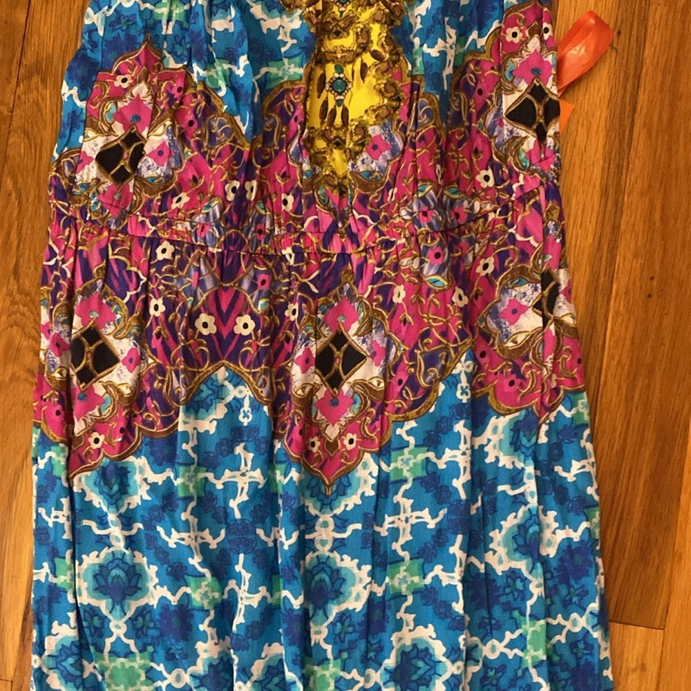 NWT Hale Bob Women’s Multicolored Maxi Dress With Leg Slits Size M