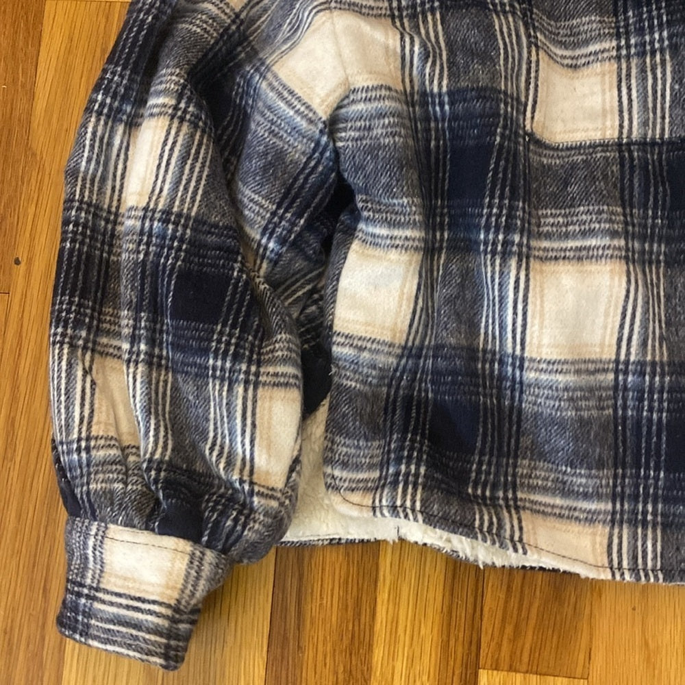 NWT Vintage Havana Blue and White Fur Lined Flannel Jacket Size S