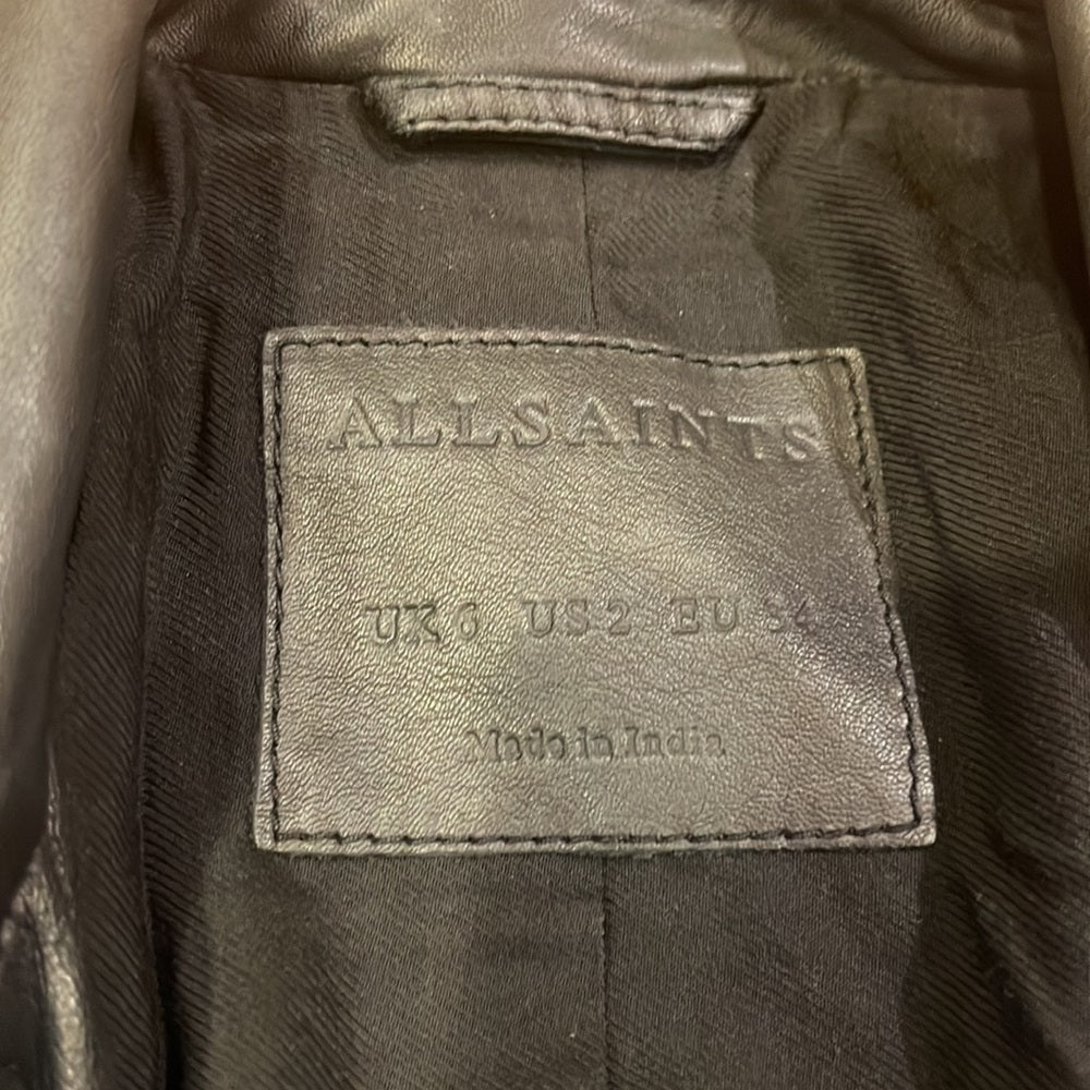 All Saints Woman’s Black Leather Jacket Size US 2