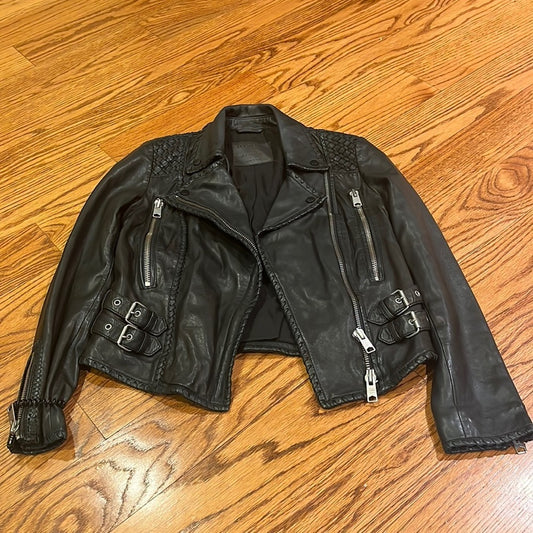 All Saints Woman’s Black Leather Jacket Size US 2