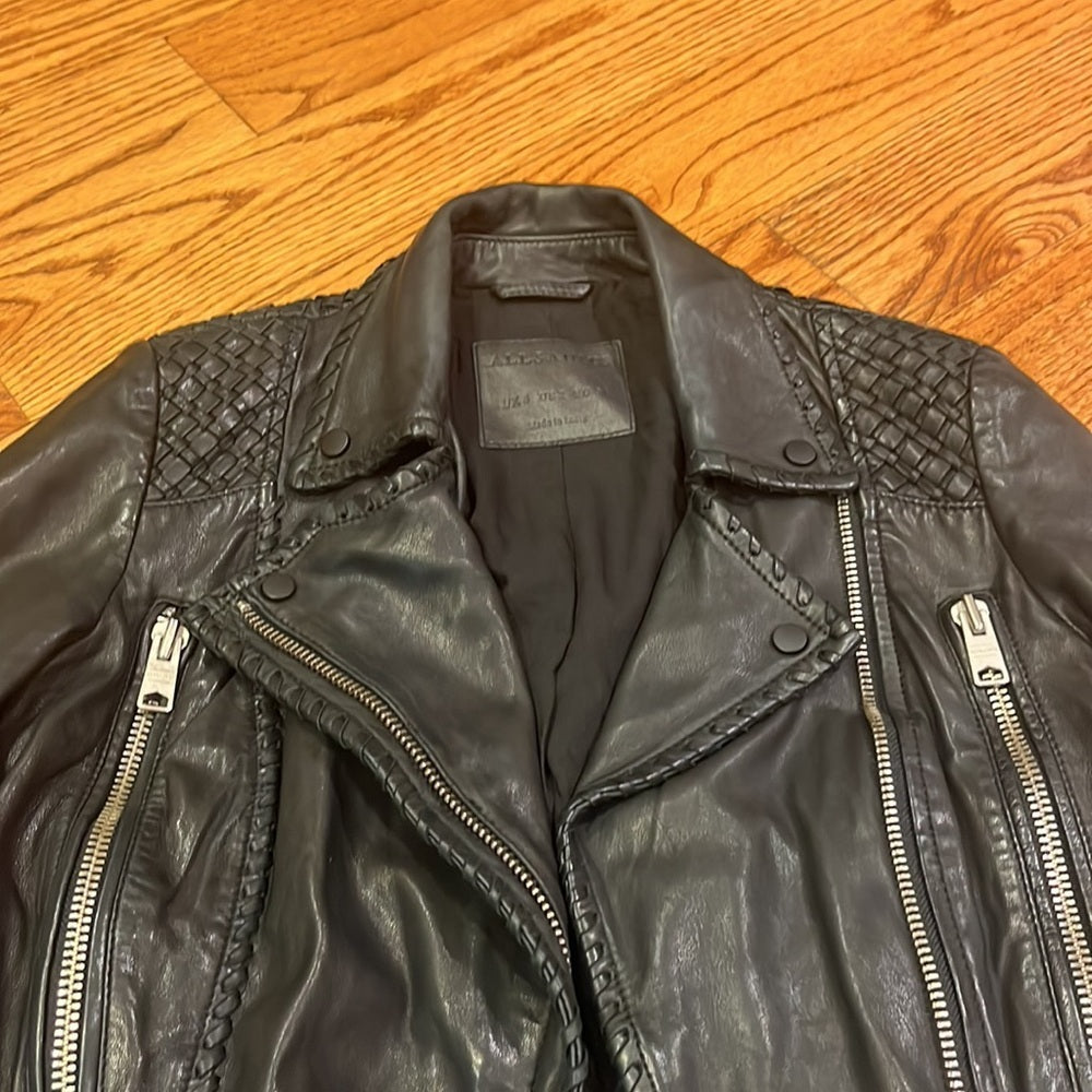 All Saints Woman’s Black Leather Jacket Size US 2