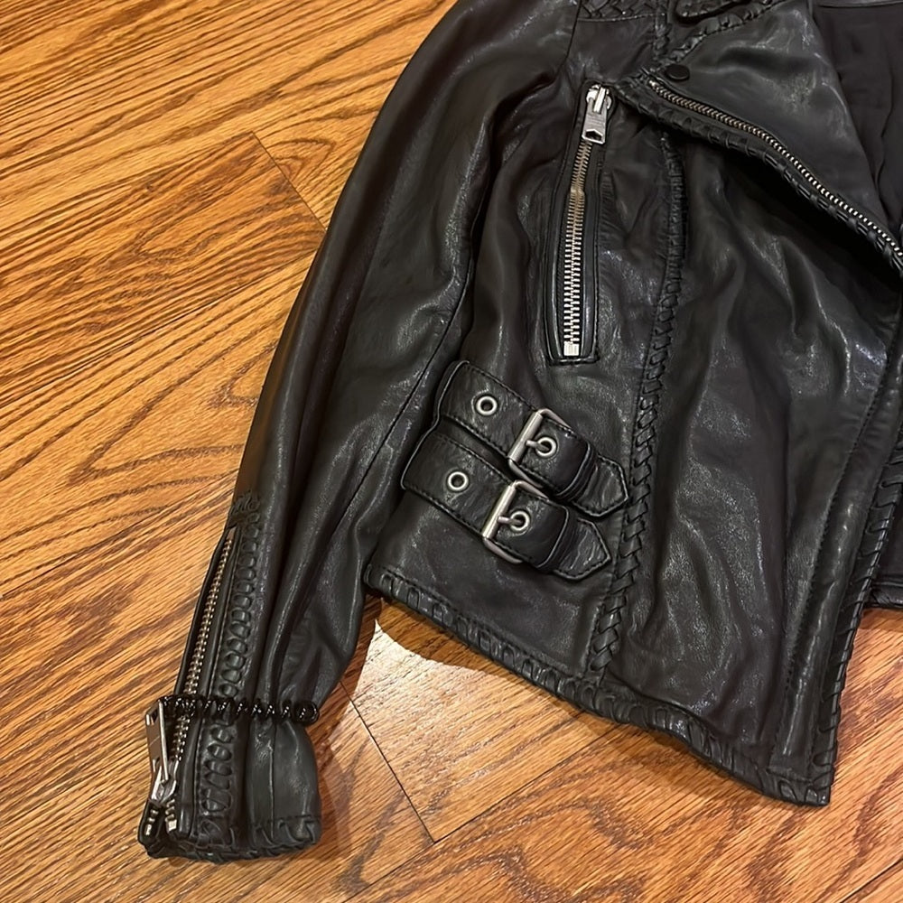 All Saints Woman’s Black Leather Jacket Size US 2
