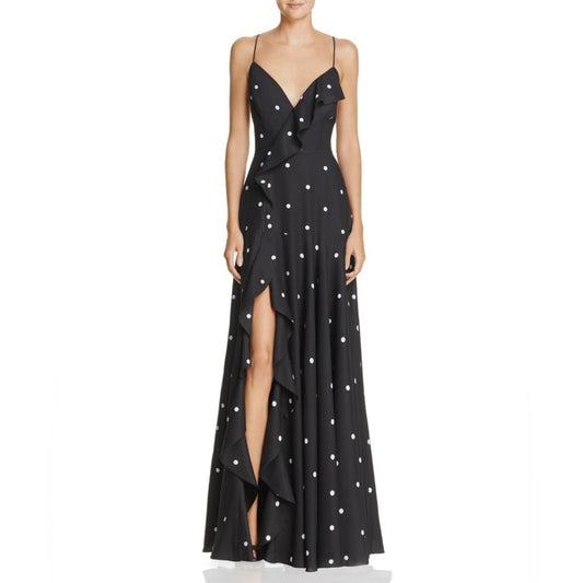 Fame and Partners Woman’s Black Polka Dot Flowy Dress Size US 2