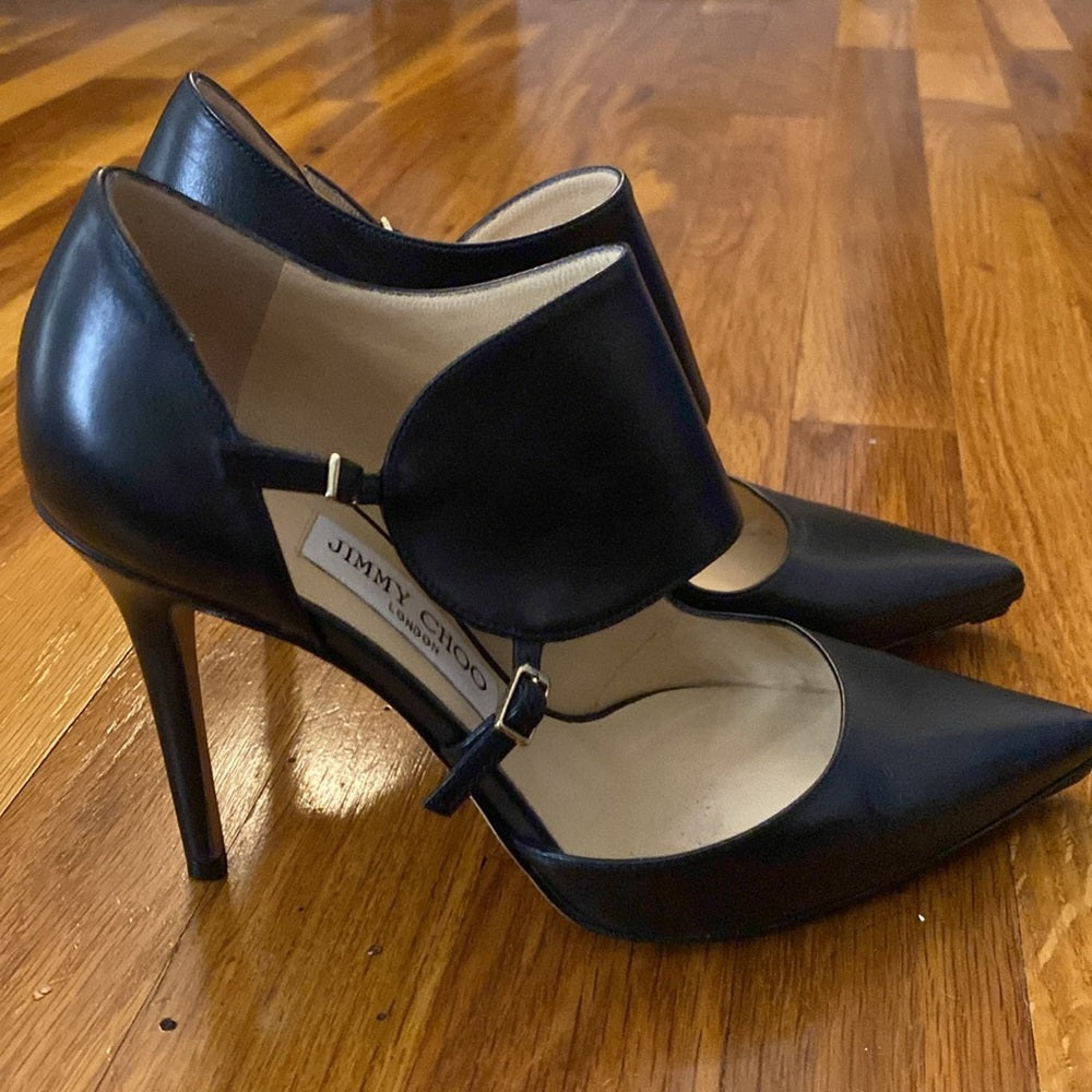Jimmy Choo Women’s Black Heels With Gold Buckles Size 37